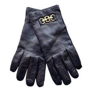 Italian Leather Gloves Gold Horsebit Buckle Detail Cashmere Lined Brown